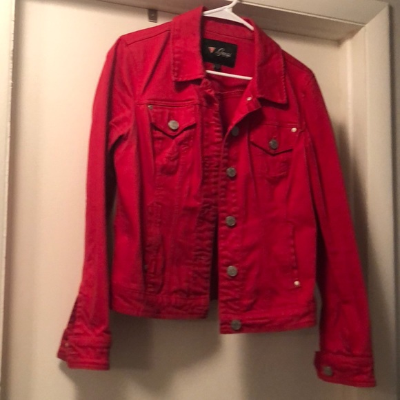 guess red denim jacket